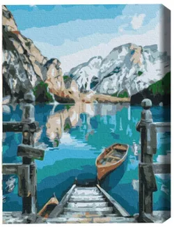 купить Картина по номерам BrushMe RBS29450FC 30x40 сm (fără cutie) Barcă lângă lac в Кишинёве 