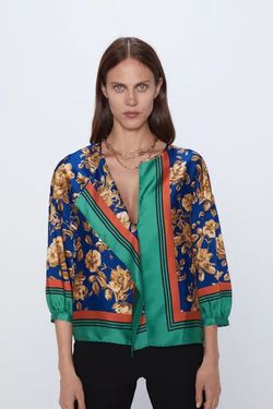 Блуза ZARA Синий с принтом 8519/162/330