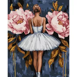 купить Картина по номерам Ideyka KHO8662 40x50cm Eco, Balerina cu bujori roz cu vopsele metalic extra в Кишинёве 