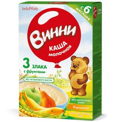 Каша Винни молочная 3 злака с фруктами 200г с 6месяцев