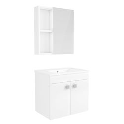 ATLANT комплект мебели 60см белый: тумба подвесная, 2 дверцы+ зеркальный шкаф 60*60см + умывальник мебельный артикул RZJ610