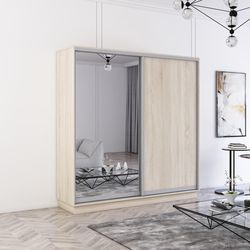 cumpără Dulap Mobildor-Lux Fox uși glisante din oglindă și PAL (220x60x240H cm) Sonoma în Chișinău 