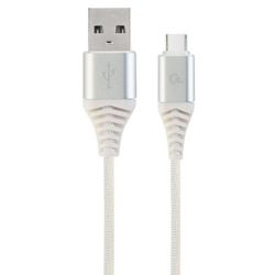 Blister Type-C/USB2.0, AM/CM,  2.0 m, Cablexpert Cotton Braided Silver/White, CC-USB2B-AMCM-2M-BW2