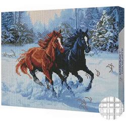 cumpără Tablou pe numere Art Gallery QB200955 Mozaic cu diamante patrate 40x50cm Cai in padurea de iarna în Chișinău 