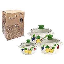 купить Набор посуды Metalac 57062 Set cratite emailat Fructe 3buc, capac din sticla в Кишинёве 