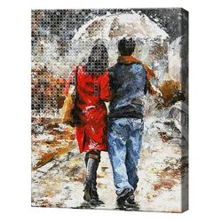 Plimbarea cuplului în ploaie, 40x50 cm, set combo pictură pe numere + mozaic cu diamante, YHDGJ70697