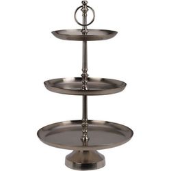 купить Поднос/столик кухонный H&S 52462 Сервировочная подставка 3 уровня D30см H50см, металл, серебро в Кишинёве 