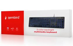 Keyboard Gembird KB-UML3-01, Slimline, Silent, Fn key, 3-color backlight, Black, USB