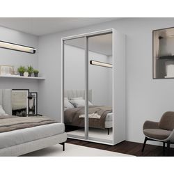 cumpără Dulap Nex Home Dulap cu uși glisante, 140x60x220cm, Oglinda, Alb în Chișinău 