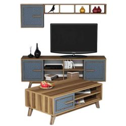 купить Стенка Trendy Ayla, орех, синий (комплект мебели для гостиной) (GTR001305) в Кишинёве 
