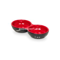 Nobby Castron dublu ceramic Cat 2*130 ml roșu/negru