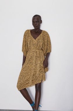 Платье ZARA Бежевый с принтом 1165/706/507