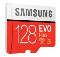 128GB MicroSD (Class 10) UHS-I (U3)+SD adapter, Samsung EVO Plus "MB-MC128KA" (R:130MB/s)