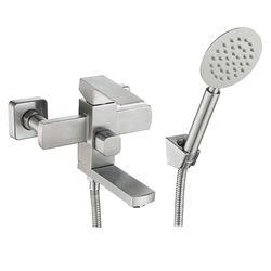 CUBE S смеситель для ванны однорычажный, переключатель ванна/душ встроен в корпус, L-излив, сталь