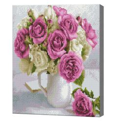 Букет лиловых и белых роз, 40x50 см, алмазная мозаика  QA204439