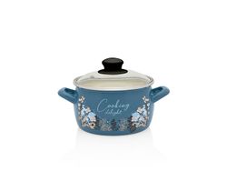 Cratita emailata Blue 16cm, 2.2l, capac din sticla