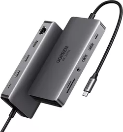 cumpără Adaptor IT Ugreen 15965 HUB 11in1 Type-C 3.0 to 2*USB 3.1 + USB 3.0 + Type-C 3.1 + 2*HDMI + SD/TF + 3.5mm Audio PD 100W CM179, Space Gray în Chișinău 