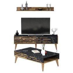 купить Стенка Trendy Valensiya-140, орех, чёрный, мрамор (комплект мебели для гостиной) (GTR001250) в Кишинёве 