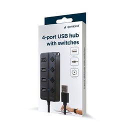 USB 2.0 Hub 4-port with switches, cable 80 cm, Gembird "UHB-U2P4P-01", Black