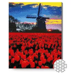 купить Картина по номерам Art Gallery GA87317 Mozaic cu diamante 40x50cm Camp de lalele langa moara в Кишинёве 