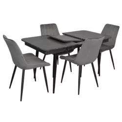 купить Комплект стол и стулья Evelin di Costacurta cтол DT-431-3R B + 4 стула YTC-055B Bluvel-14 (Dark grey) в Кишинёве 