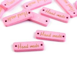 Etichetă din lemn Handmade / roz