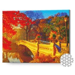 cumpără Tablou pe numere Art Gallery GA77807 Mozaic cu diamante 40x50cm Pod in padurea de toamna în Chișinău 