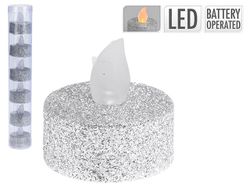 Набор свечей LED чайных с блестками 6шт, D3.8cm, серебр