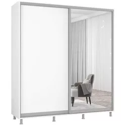 cumpără Dulap Mobildor-Lux Aron cu uși glisante din oglindă și PAL (220x60x240H cm) Alb Brilliant în Chișinău 