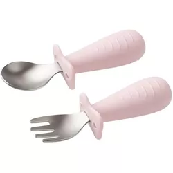 купить Посуда для кормления BabyOno 1665/02 Lingura si furculita din otel inoxidabil Pink в Кишинёве 
