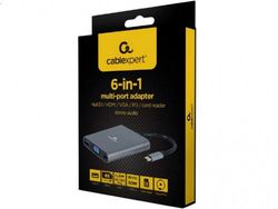 Adapter 6-in-1 Type-C to VGA/HDMI/AUX/USB3.0/SDcard reader/Type-C socket, Cablexpert A-CM-COMBO6-01