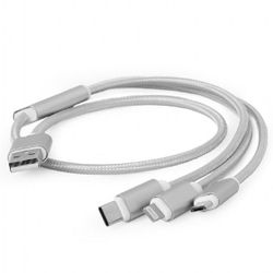 Cable  3-in-1 MicroUSB/Lightning/Type-C - AM, 1.0 m, SILVER, Cablexpert, CC-USB2-AM31-1M-S