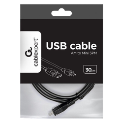 Cable Mini USB2.0,  Mini B - AM, 0.3 m,  Cablexpert, CCP-USB2-AM5P-1