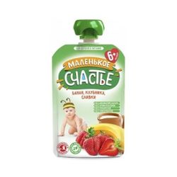 Пюре банан-клубника-сливки Маленькое Счастье, 90гр