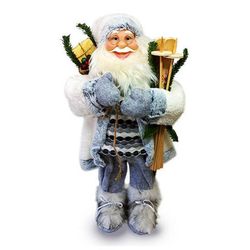 купить Новогодний декор Promstore 01833 Дед Мороз в бело-серой шубе с лыжами 60cm в Кишинёве 