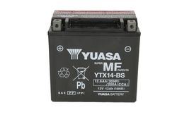 Starter battery YTX14-BS YUASA ATV MAKE	CC	MODEL	YEAR(S)	YUASA BATTERY MODEL Honda	400	FL400R Pilot	1989 - 1990	YTX14-BS Honda	500	FourTrax Foreman ES, 4x4	2005 - 2009	YTX14-BS Honda	300	TRX300 Fourtrax	1988 - 2000	YTX14-BS Honda	300	TRX300FW Fourtrax 4x4	1988 - 2000	YTX14-BS Honda	350	TRX350 Rancher	2000 - 2006	YTX14-BS Honda	350	TRX350, D Fourtrax 4x4	1986 - 1989	YTX14-BS Honda	400	TRX400 Rancher AT	2004 - 2006	YTX14-BS Honda	400	TRX400FW Foreman	1995 - 2003	YTX14-BS Honda	420	TRX420 FA	2013	YTX14-BS Honda	420	TRX420 FE, FM, TE, TM	2007 - 2022	YTX14-BS Honda	420	TRX420 Fourtrax Rancher 2x4	2020	YTX14-BS Honda	420	TRX420 Fourtrax Rancher 2x4	2019	YTX14-BS Honda	420	TRX420 Fourtrax Rancher 4x4	2013	YTX14-BS Honda	450	TRX450 Fourtrax Foreman S, ES	1998 - 2004	YTX14-BS Honda	500	TRX500FA Fourtrax Rubicon	2001 - 2014	YTX14-BS Honda	500	TRX500FE, FM, TM Trax Foreman	2005 - 2011	YTX14-BS Honda	650	TRX650 FourTrax Rincon (Std.)	2003 - 2005	YTX14-BS Suzuki	400	LT-A400 Eiger 2WD, F Eiger 4WD	2002 - 2007	YTX14-BS Suzuki	400	LT-A400F, F400F King Quad	2010 - 2018	YTX14-BS Suzuki	400	LT-A400F, F400F King Quad	2010 - 2019	YTX14-BS Suzuki	400	LT-A400F, F400F King Quad	2010 - 2020	YTX14-BS Suzuki	450	LT-A450 King Quad	2007 - 2011	YTX14-BS Suzuki	400	LT-F400 Eiger 2WD, F Eiger 4WD	2002 - 2007	YTX14-BS Suzuki	700	LT-V700F Twin Peaks	2004 - 2005	YTX14-BS Yamaha	660	YFM660RN, RT, RP, RR, RL, RS Raptor	2001 - 2005	YTX14-BS MOTORCYCLE MAKE	CC	MODEL	YEAR(S)	YUASA BATTERY MODEL Aprilia	750	Dorsoduro	2009 - 2016	YTX14-BS Aprilia	900	Dorsoduro	2017	YTX14-BS Aprilia	1200	Dorsoduro, Caponord	2010 - 2017	YTX14-BS Aprilia	1000	ETV Caponord	2001 - 2007	YTX14-BS Aprilia	850	Mana 850, GT	2007 - 2016	YTX14-BS Aprilia	750	Shiver	2007 - 2009	YTX14-BS Aprilia	900	Shiver	2017	YTX14-BS Aprilia	1000	SL Falco	2000 - 2003	YTX14-BS BMW	650	F650GS	2007 - 2012	YTX14-BS BMW	650	F650GS	2009 - 2012	YTX14-BS BMW	798	F700GS	2011 - 2018	YTX14-BS BMW	800	F800ST, GS, GT, R, ADV	2007 - 2018	YTX14-BS BMW	1200	HP2 Sport / Megamoto	2011	YTX14-BS BMW	1200	K1200R, S	2005 - 2009	YTX14-BS BMW	1250	K1250GS	2019 - 2021	YTX14-BS BMW	1300	K1300R, S	2009 - 2016	YTX14-BS BMW	1170	R nine T	2013 - 2018	YTX14-BS BMW	1170	R nine T Scrambler, Pure, Racer, Urban	2016 - 2018	YTX14-BS BMW	1170	R nine T Scrambler, Pure, Racer, Urban	2013 - 2019	YTX14-BS BMW	1200	R1200GS	2005 - 2013	YTX14-BS BMW	1200	R1200GS	2005 - 2017	YTX14-BS BMW	1200	R1200RS	2014 - 2018	YTX14-BS BMW	1200	R1200RT	2014 - 2016	YTX14-BS BMW	1200	R1200S, R	2005 - 2016	YTX14-BS BMW	1170	R1200ST	2005 - 2007	YTX14-BS Buell	500	Blast	2000 - 2009	YTX14-BS Ducati	1098	1098	2007	YTX14-BS Honda	1500	GL1500 Valkyrie	1997 - 2003	YTX14-BS Honda	1100	ST1100, ABS-TCS, 1100A	1991 - 2002	YTX14-BS Honda	1100	VT1100C, C3, T Shadow (Spirit, Aero, A. C. E. Tourer)	2001 - 2007	YTX14-BS Honda	1100	VT1100C2 Shadow Sabre	2000 - 2007	YTX14-BS Honda	750	VT750C, CA, CD Shadow	1998 - 2003	YTX14-BS Honda	1300	VTX1300C, R, S, Retro	2003 - 2012	YTX14-BS Husqvarna	900	NUDA900	2013	YTX14-BS Husqvarna	400	TE410E	2000 - 2001	YTX14-BS Husqvarna	580	TE610E, SM610S	2000 - 2001	YTX14-BS Hyosung	250	GT250, R	2009 - 2016	YTX14-BS Hyosung	650	GT650, R, S	2009 - 2016	YTX14-BS Kawasaki	1200	Ninja ZX-12R	2000 - 2005	YTX14-BS Kawasaki	1400	Ninja ZX-14R, ABS	2006 - 2018	YTX14-BS Kawasaki	800	VN800-A, B, C, E Vulcan, Classic, Drifter	1995 - 2003	YTX14-BS Kawasaki	650	W650	2000 - 2002	YTX14-BS Kawasaki	1400	ZG1400 Concours, ABS	2008 - 2018	YTX14-BS Kawasaki	1100	ZRX1100	1999 - 2000	YTX14-BS Kawasaki	1200	ZRX1200R	2001 - 2005	YTX14-BS Kawasaki	1100	ZX1100-D Ninja ZX-11	1995 - 2001	YTX14-BS Kawasaki	1100	ZX1100-D Ninja ZX-11 (CN)	1993 - 1994	YTX14-BS Kawasaki	1100	ZX1100-E (GPz1100)	1995 - 1997	YTX14-BS Kawasaki	1200	ZZR1200	2002 - 2005	YTX14-BS KTM	1290	Super Duke, R	2014 - 2018	YTX14-BS KTM	1290	Super Duke, R	2014 - 2019	YTX14-BS Moto Guzzi	750	V7 III Carbon Shine, Dark, Milano, Rough	2018	YTX14-BS Moto Guzzi	750	V7, Racer, Scrambler, Stone, Special	2013 - 2017	YTX14-BS Moto Guzzi	750	V7, Racer, Scrambler, Stone, Special	2013 - 2020	YTX14-BS Moto Guzzi	853	V9 Bobber, Roamer	2016 - 2017	YTX14-BS Moto Guzzi	853	V9 Bobber, Roamer	2016 - 2019	YTX14-BS Royal Enfield	650	Int 650, Continental GT 650	2019 - 2020	YTX14-BS Suzuki	1000	DL1000 V-Strom, Adventure	2002 - 2016	YTX14-BS Suzuki	1100	GSX1100G	1991 - 1993	YTX14-BS Suzuki	1000	SV1000, S	2003 - 2007	YTX14-BS Triumph	955	Daytona 955i, Speed Triple, Sprint ST	1999 - 2004	YTX14-BS Triumph	1050	Speed Triple, R	2011 - 2016	YTX14-BS Triumph	1050	Speed Triple, R	2011 - 2018	YTX14-BS Triumph	1050	Sprint GT	2011 - 2016	YTX14-BS Triumph	1050	Sprint GT	2011 - 2018	YTX14-BS Triumph	955	Sprint RS	2000 - 2004	YTX14-BS Triumph	1050	Tiger	2012 - 2016	YTX14-BS Triumph	1050	Tiger	2013 - 2018	YTX14-BS Triumph	900	Tiger	1999 - 2001	YTX14-BS Triumph	955	Tiger	2001 - 2007	YTX14-BS Triumph	955	Tiger	2002 - 2006	YTX14-BS Triumph	1200	Trophy	2000 - 2004	YTX14-BS Yamaha	1200	FJ1200 (All)	1991 - 1993	YTX14-BS Yamaha	1000	FZR1000	1991 - 1995	YTX14-BS Yamaha	1000	GTS1000	1993 - 1994	YTX14-BS Yamaha	1000	YZF1000R	1997 - 1998	YTX14-BS SCOOTER MAKE	CC	MODEL	YEAR(S)	YUASA BATTERY MODEL Aprilia	850	SRV850	2012 - 2013	YTX14-BS BMW	600	C600, Sport	2013 - 2016	YTX14-BS BMW	650	C650 GT, Sport	2011 - 2016	YTX14-BS BMW	650	C650 GT, Sport	2011 - 2018	YTX14-BS Kymco	500	Xciting 500i	2009 - 2016	YTX14-BS Piaggio	250	BV250	2008 - 2011	YTX14-BS Piaggio	500	BV500	2008 - 2013	YTX14-BS Piaggio	250	MP3 250	2008 - 2013	YTX14-BS Piaggio	400	MP3 400	2008 - 2013	YTX14-BS Piaggio	500	MP3 500 /Sport ABS	2008 - 2016	YTX14-BS Piaggio	500	MP3 500 /Sport ABS	2008 - 2019	YTX14-BS Piaggio	460	X9	2009	YTX14-BS Piaggio+A1677C156A1662:B1673	500	MP3 500 /Sport ABS	2008 - 2019	YTX14-BS Piaggio-Gilera	300	Nexus 300ie	2010 - 2011	YTX14-BS Piaggio-Gilera	125	Runner 125	2010 - 2012	YTX14-BS Piaggio-Vespa	250	GTS250	2010	YTX14-BS Piaggio-Vespa	250	GTV250	2010	YTX14-BS Suzuki	650	AN650 Burgman	2003 - 2017	YTX14-BS SNOWMOBILE MAKE	CC	MODEL	YEAR(S)	YUASA BATTERY MODEL Yamaha	1000	Apex	2006 - 2018	YTX14-BS Yamaha	1000	Attak, GT	2006 - 2007	YTX14-BS Yamaha	500	Phazer, All Models	2007 - 2018	YTX14-BS Yamaha	500	Venture Lite, MP, RS	2007 - 2018	YTX14-BS UTV MAKE	CC	MODEL	YEAR(S)	YUASA BATTERY MODEL Honda	700	MUV700 Big Red	2008 - 2013	YTX14-BS Honda	1000	Pioneer 1000	2016 - 2018	YTX14-BS Honda	500	Pioneer 500	2015 - 2018	YTX14-BS Honda	500	Pioneer 500	2019 - 2021	YTX14-BS Honda	700	Pioneer 700	2015 - 2018	YTX14-BS Honda	700	Pioneer 700	2015 - 2020	YTX14-BS Honda	700	Pioneer 700	2015 - 2021	YTX14-BS Honda	520	SXS520	2021 -	YTX14-BS