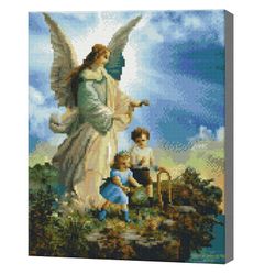 Ангел-хранитель двух малышей, 40x50 см, алмазная мозаика QA204447