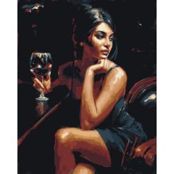 купить Картина по номерам Richi (07459) Mozaic cu diamante Fata cu un pahar de Bordeaux 40x50 в Кишинёве 