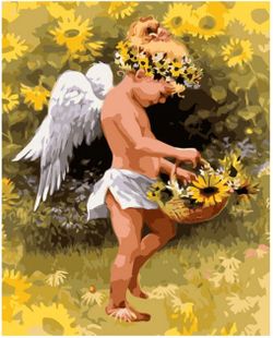 Pictura pe numere 40x50 Micul înger în floarea-soarelui VA1583