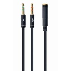 CCA-418M 3.5 mm 4-pin F to 2 x 3.5 mm stereo plug adapter M, black, metal connectors