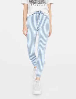 Брюки Stradivarius Белый в полоску 4855/851/711