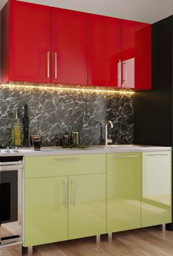 Кухонный гарнитур Bafimob Mini (High Gloss) 1.2m Red/Green