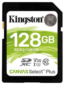 128GB  SDXC Card (Class 10) UHS-I , U3, Kingston Canvas Select Plus "SDS2/128GB" (R/W:100/85MB/s)