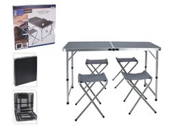 Masa plianta+ 4scaune, valiza 120X60X70cm, aluminiu/lemn