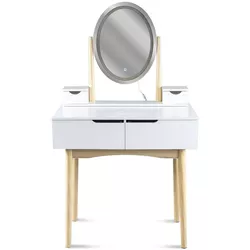 купить Стол Jumi CM-920439 Туалетный столик с банкеткой и овальным зеркалом со светодиодной подсветкой (140x80x40 см), белый/бежевый в Кишинёве 