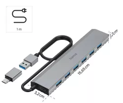 cumpără Adaptor de rețea USB Hama 200137 USB Hub, 7 Ports, USB 3.2 Gen 1, 5 Gbit/s, incl. USB-C Adapter and PSU în Chișinău 