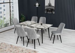 Set Masa extensibilă MDF2 Marmura + 6 scaune