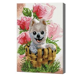 Корзина со щенком, 20х30 см, алмазная мозаика
