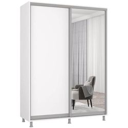 cumpără Dulap Mobildor-Lux Aron-P 1.0m-1.8m uși glisante din oglindă și PAL (140x60x210H cm) Alb Brilliant în Chișinău 