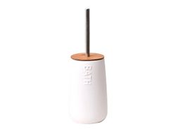 Perie WC cu suport Bath, capac bambus, alba, ceramica
